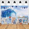 Nautical theme baby party background for photography, sailboat, boat, starfish, wooden board, sailor portrait, Photo background