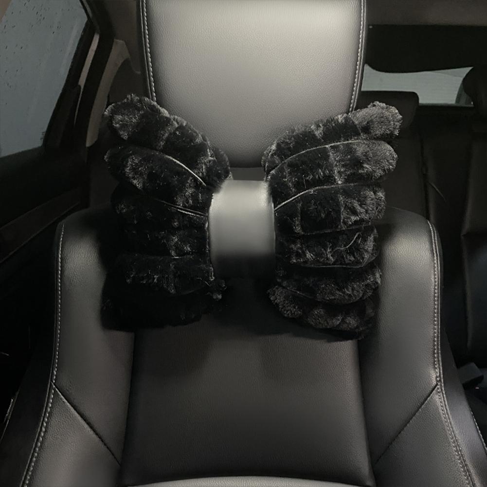 Car Headrest Winter Rabbit Fur Car Comfortable Warm Neck Pillow Cushion Creative Head Pillow Lumbar Support Girls Car Supplies