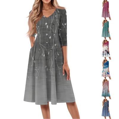 Женское повседневное модное платье миди с V-образным вырезом и рукавом три четверти