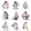 Elegant Bridal Lace Veil Women Pearl Tulle Bachelorette Party White Veil with Rhinestone for Wedding Performances