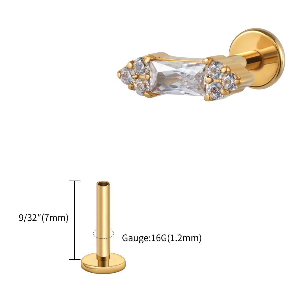 Right Grand ASTM F136 Titanium 16G Baguette CZ Stud Earring Cluster CZ Cartilage Tragus Helix Labret Nose Stud Piercing Jewelry