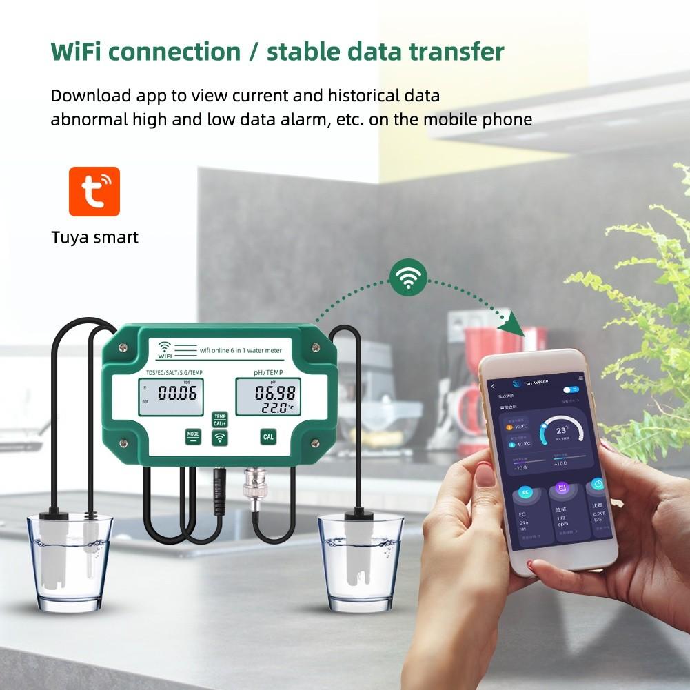 6-in-1 Water Testing Device Multifunction Smart Water Quality Monitor Mariculture Aquarium Digital PH EC TDS SAL S.G.Temp Meter