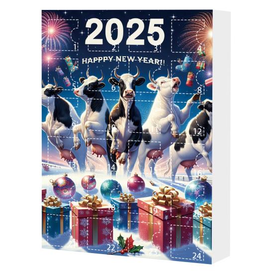 Cow Advent Calendar 2025 24 Days Christmas Countdown Calendar with 2D Acrylic Highland Cow Hanging Ornaments Cute Cow Christmas Tree Pendant