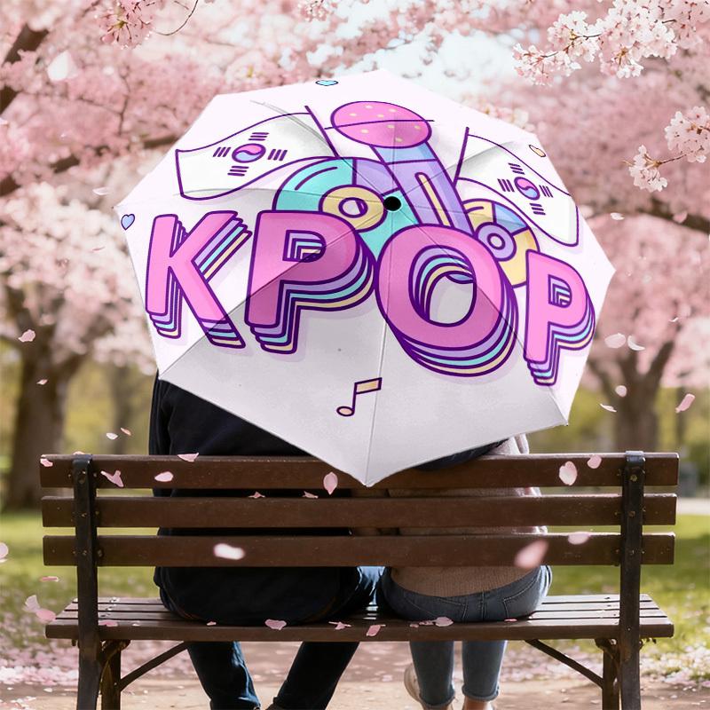 1 шт. Зонт с K-POP МУЗЫКАЛЬНЫМ рисунком, Автоматическое открытие и закрытие, Качественный дорожный зонт, c1128104