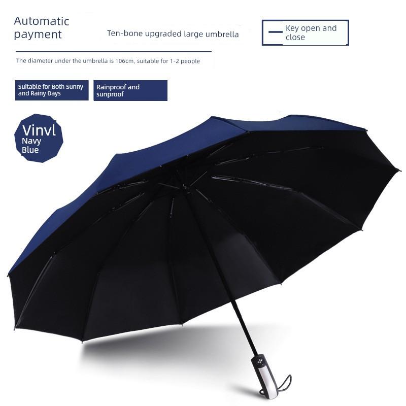 12-Rib Black Rubber Fully Automatic Folding Umbrella for Sun and Rain, Bulk Quantity, 70% off Sunshade Umbrellas with Logo Printing, Gift and