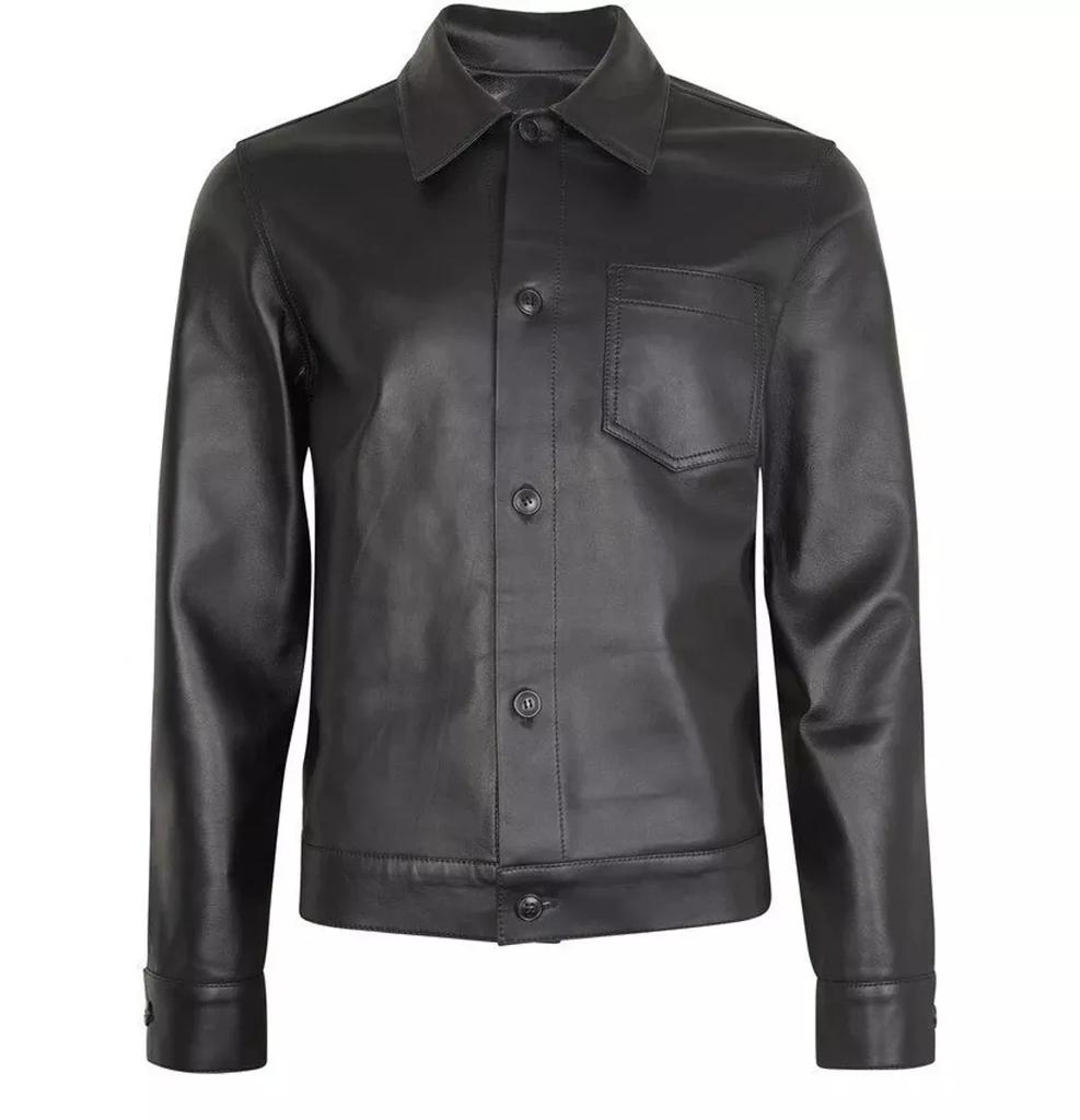 AL KHALID New Handmade Stylish Men's Black Leather Shirt Soft Lambskin Slim Fit Shirt