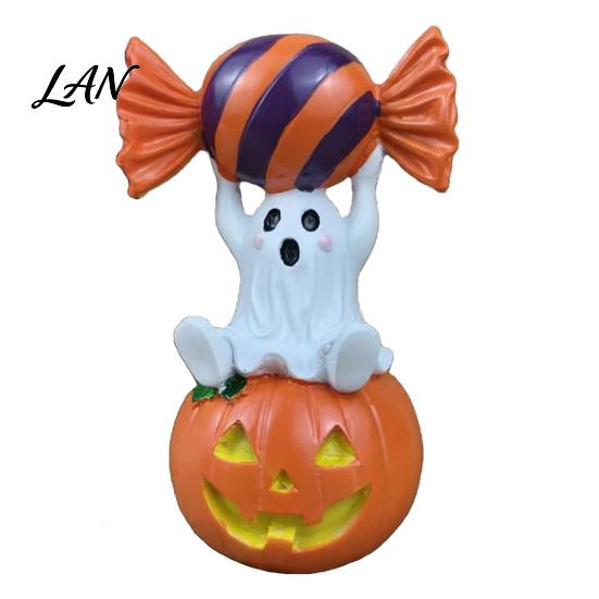 Indoor Window Display Halloween Ghost Figurine Ornament, Resin Christmas Statue, Animal Desktop Small Pumpkin Prop Decorations for Home Tabletop