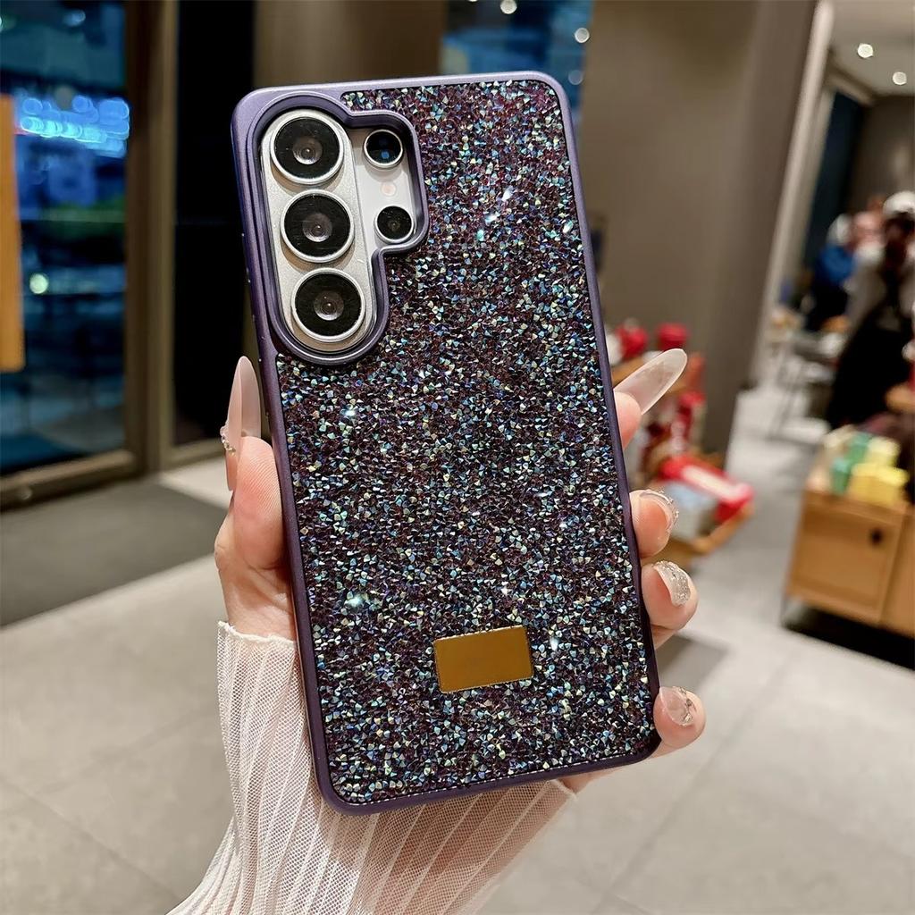 Чехол со стразами, блестками и бриллиантами для Samsung Galaxy S23 S24 S25 S26 Ultra Plus, задняя панель с металлическим логотипом, полноразмерная защитная крышка