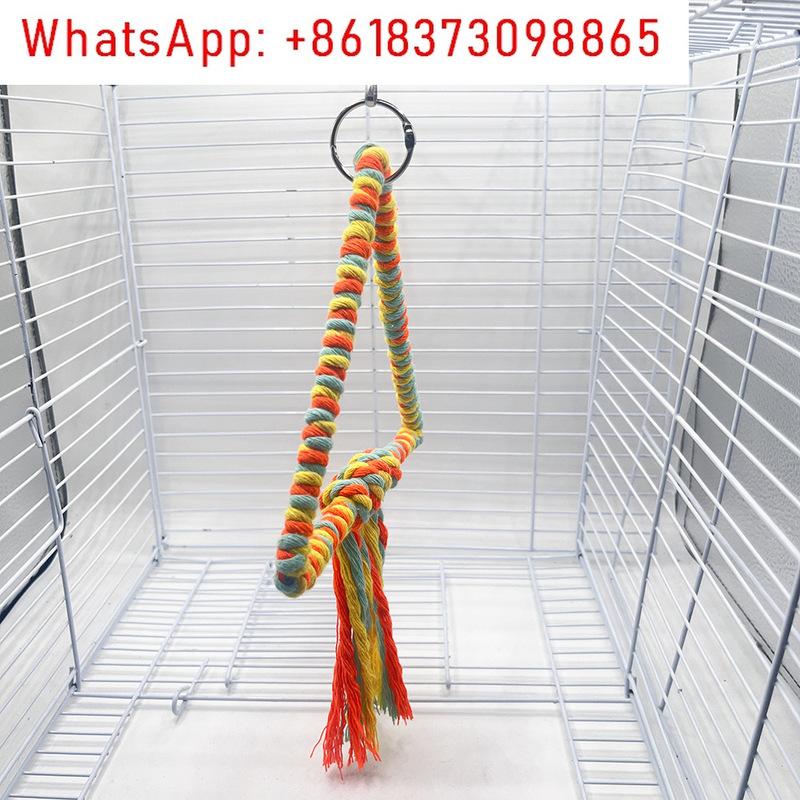 2Pcs triangle cotton rope swing colorful bird toy parrot perch climbing grinder beak stand
