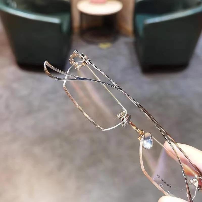 Оптические очки для близорукости без оправы, Роскошные модные женские мужские очки для защиты от синего света, Металлические безободковые очки по рецепту для чтения