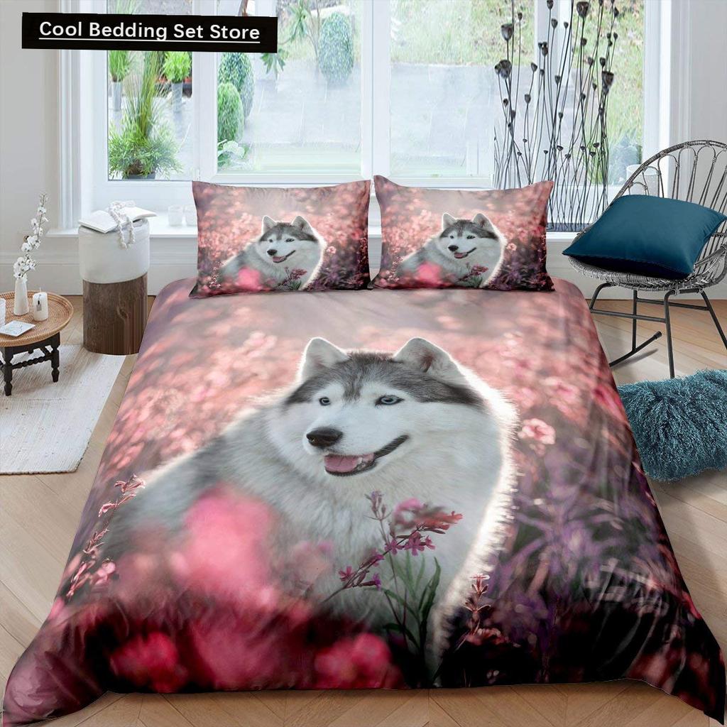 Husky Dog Bedding Set King Queen Size Funny Pet Puppy Duvet Cover for Kids Boys Girls Cute Animal 2/3pcs Polyester Quilt Cover