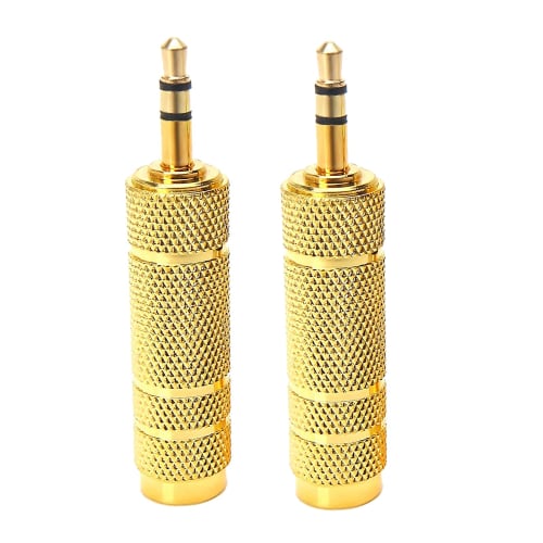 6.35mm To 3.5mm Adapter (2-Pack) Stereo Standard Plug To Stereo Mini Plug, Gold-Plated, for Headphones, Microphones, Instruments, and More