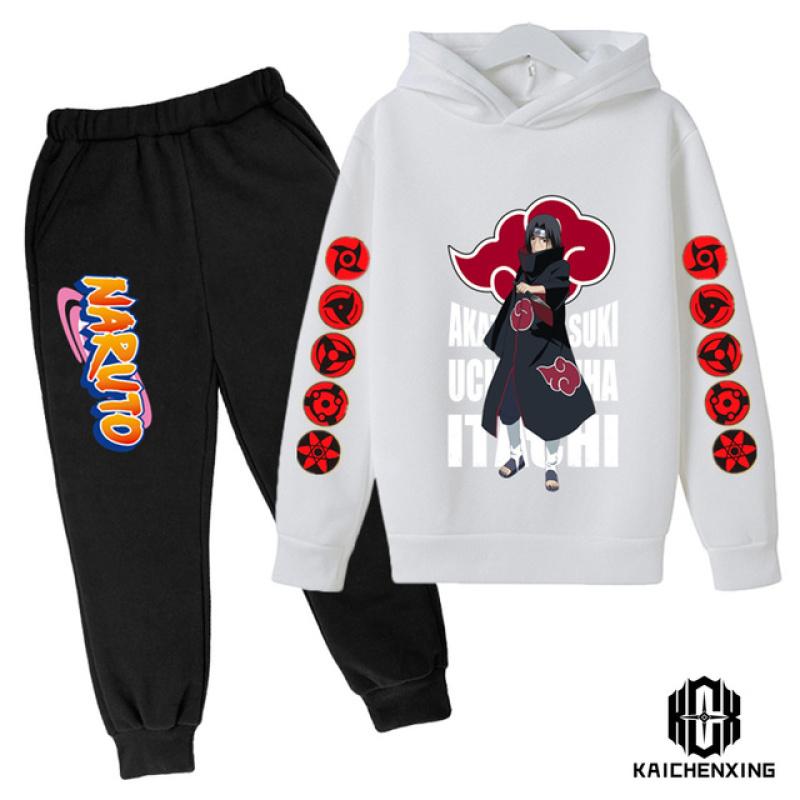 Толстовка с капюшоном «Наруто», детский спортивный костюм, комплект одежды для мальчиков, одежда для маленьких девочек, повседневные свитера с капюшоном «Какаши» + брюки, 2 шт.