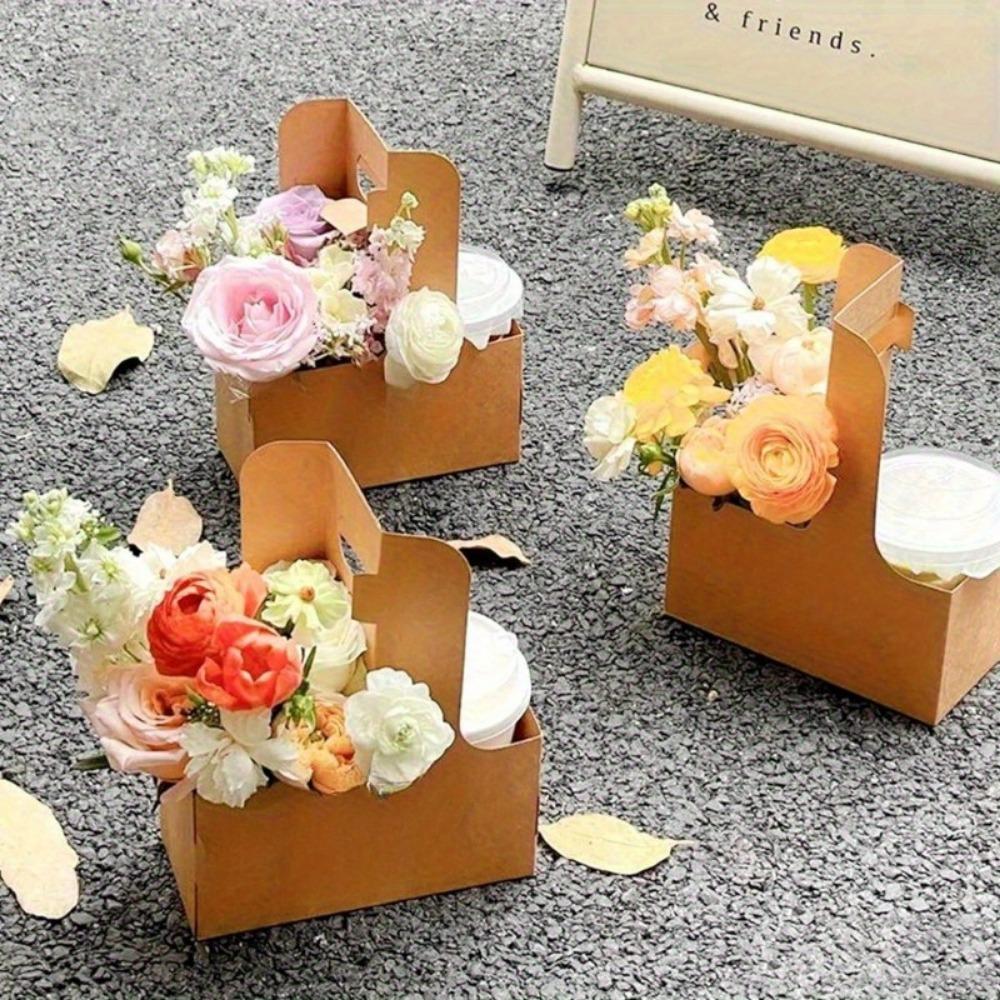 20 шт. Цветочные подарочные пакеты, букет, крафт-бумажные пакеты с ручкой, коричневая цветочная упаковка, упаковочная коробка для женщин, Валентина, День матери, свадебный подарок, декор
