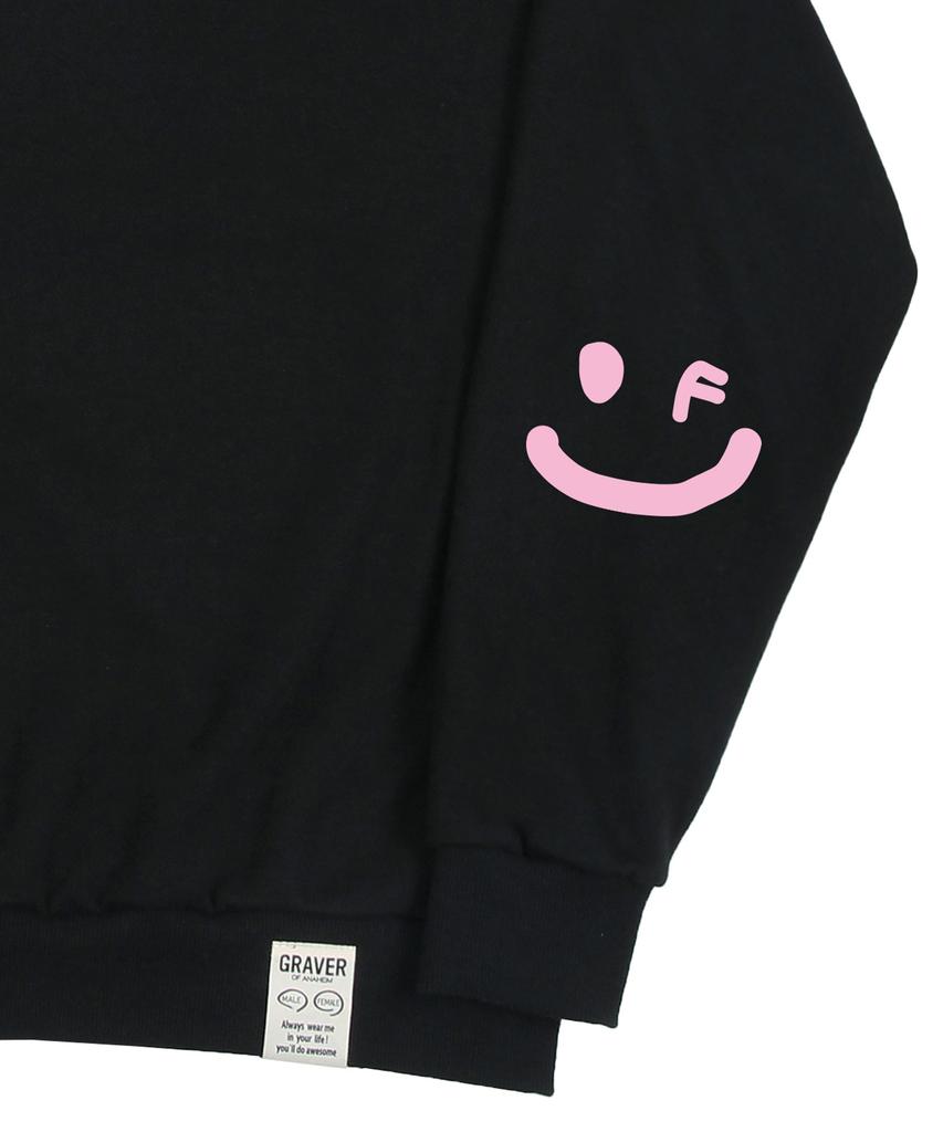 GRAVER [Unisex] Elbow Smile Drawing Sweatshirt_Black/Pink Logo