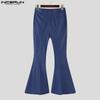 INCERUN Men Zipper Waist Solid Color Casual Long Flare Pants Trousers