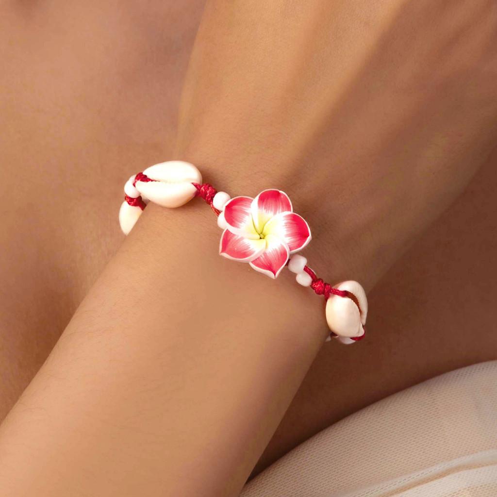 Summer Fashion Handmade Flower Bead Anklet With Adjustable Woven Design For Women
