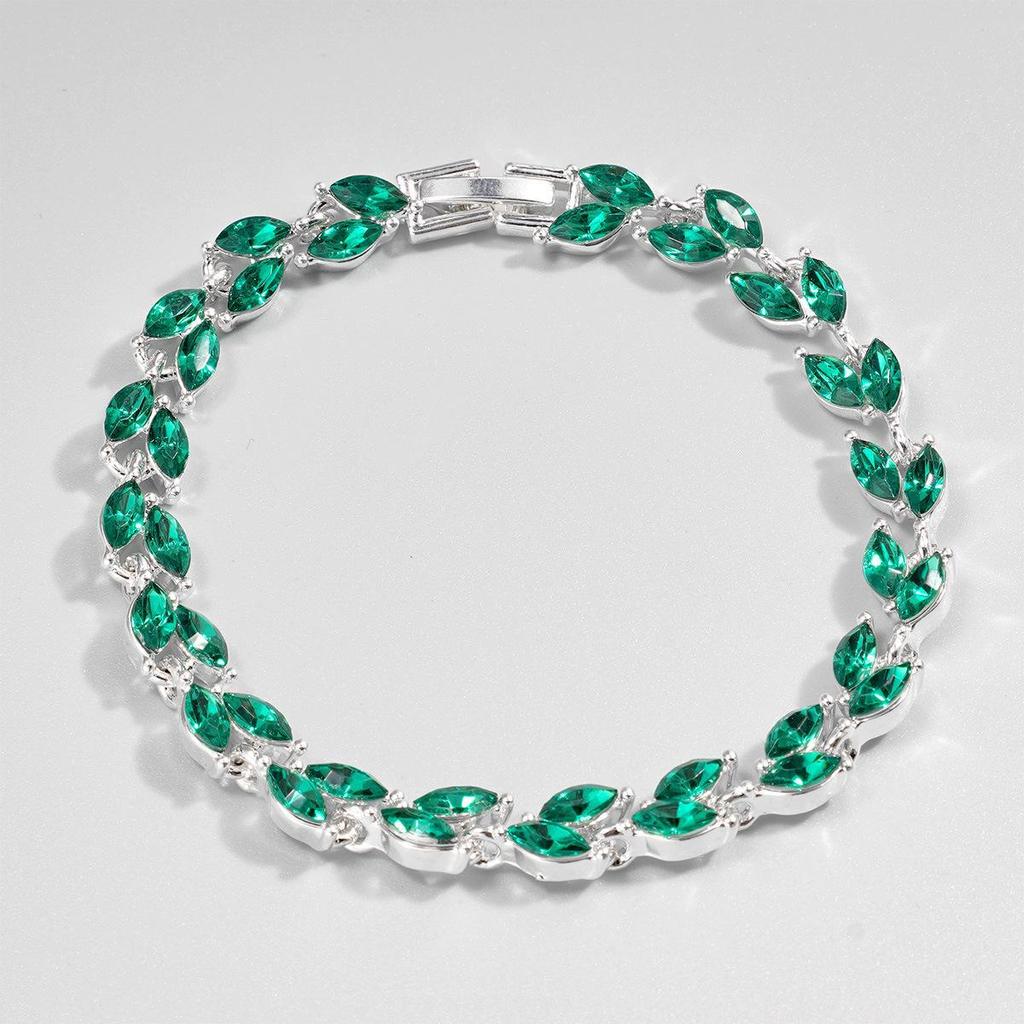 Light Green Zircon Willow Leaf Bracelet for Women - European and American Style