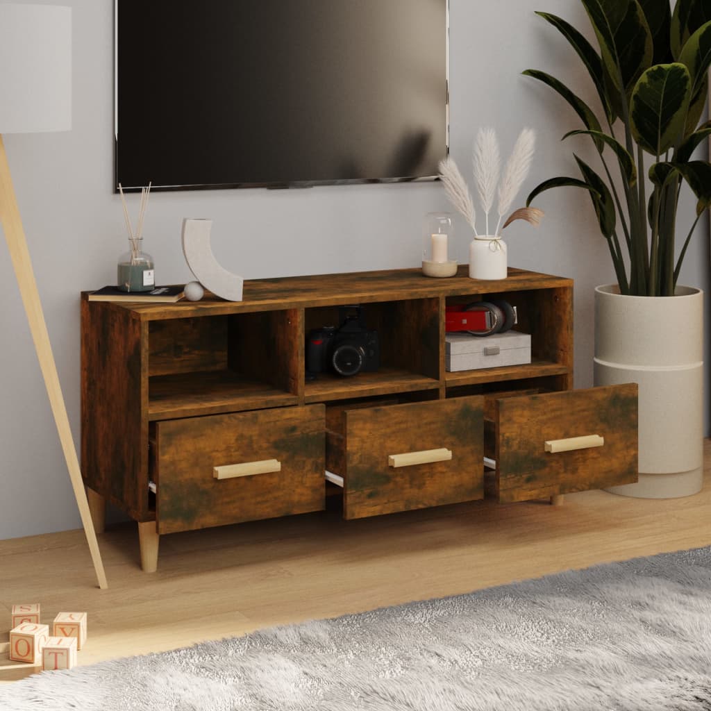TV Cabinet Smoked Oak 102 x 36 x 50 cm Wood Based Panel