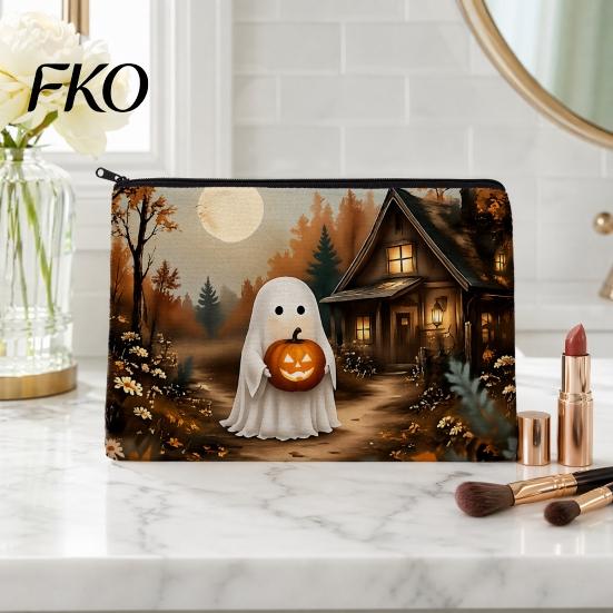 Cute Stationery Pouch Halloween Makeup Bag, Scratch Resistant Durable Canvas Storage Cartoon Ghost Pencil Case Zipper Toiletry Pouch, for Cosmetics