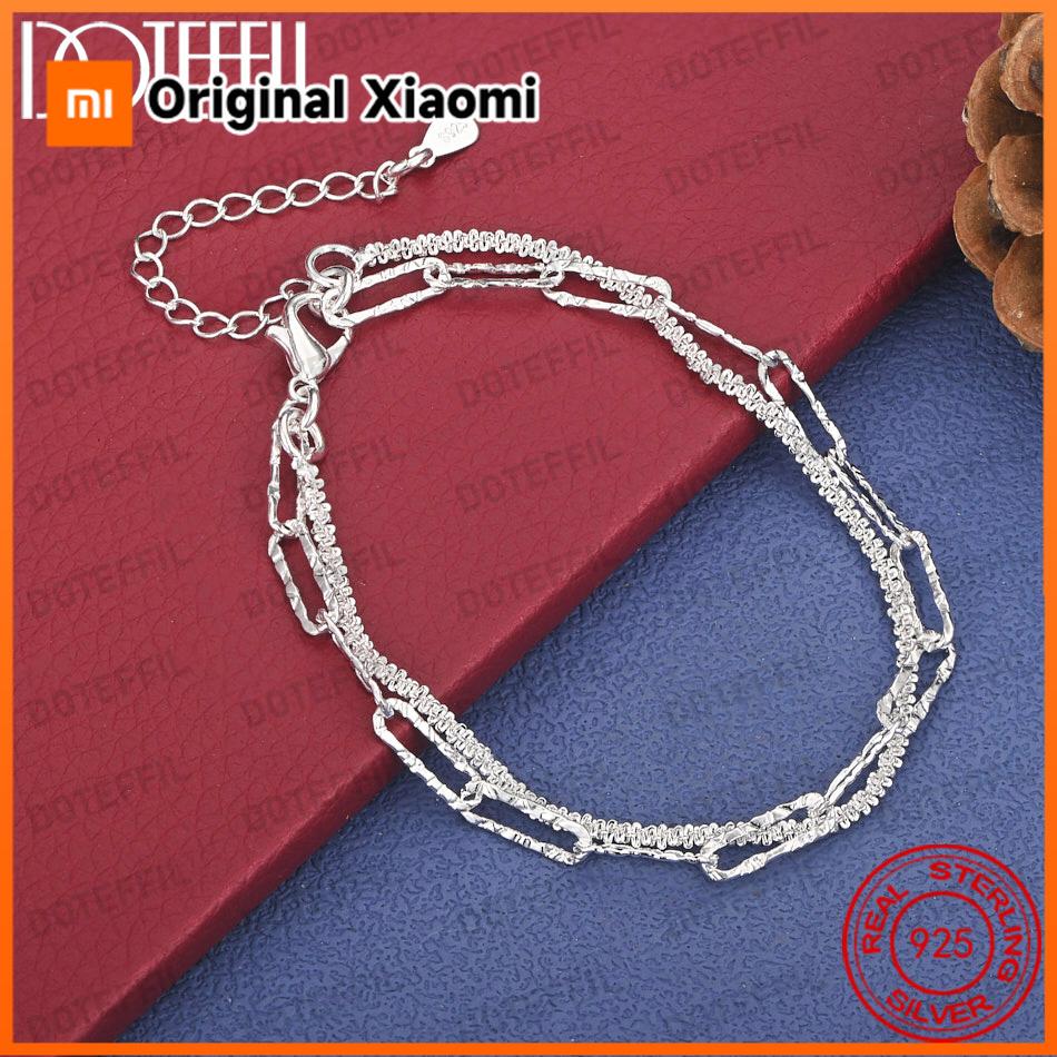 Xiaomi 925 Sterling Silver 8-inch Fine Sparkling Paperclip Bracelet for Women, Fashionable Party Wedding Gift Accessories