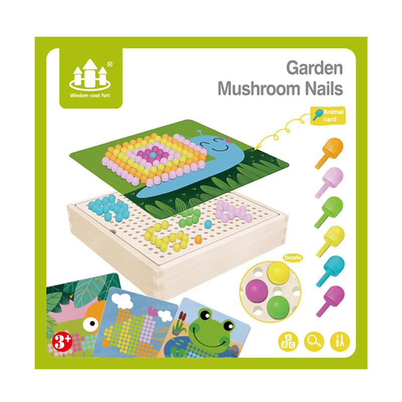 Развивающая комбинированная доска-головоломка, деревянная креативная головоломка с грибами и ногтями, детская игрушка