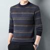 Winter Men's Long Sleeved Knitted Sweater with Fashionable Stripes Paired with A Sweater for Middle-aged Wear Round Neck Knit