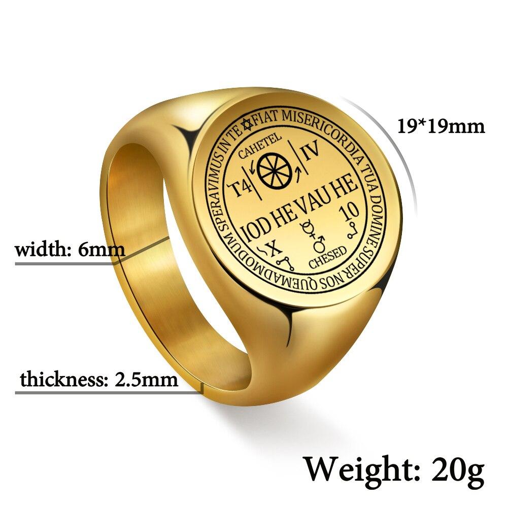Архангел Кахетель Печать Фортуны Iod He Vau He Соломон Каббала Кольца-амулет для мужчин Викинг из нержавеющей стали Мужская перстень-печатка в стиле панк