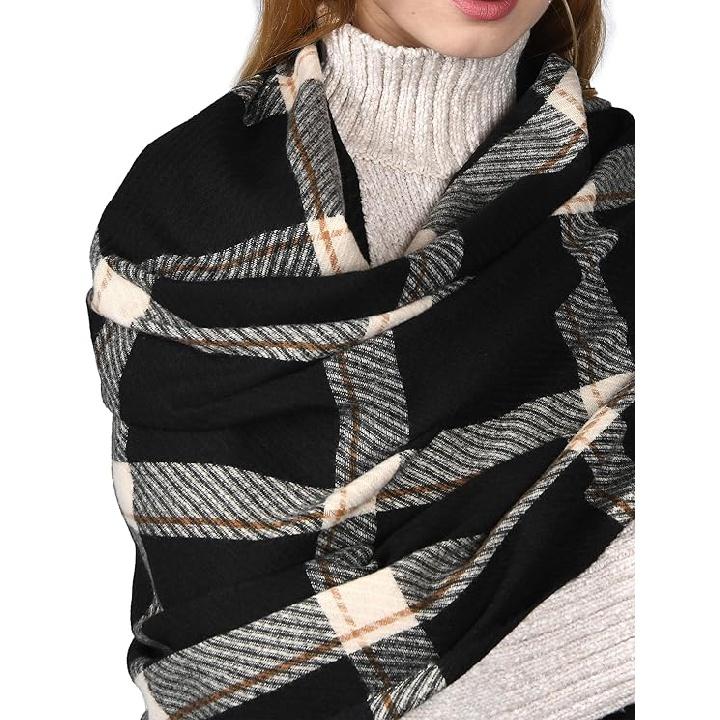 Winter Scarf for Women Shawl Cashmere Feel Tassel Plaid Large Oversized Scarves