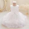 Baby Girls Bow Baptism Party Dresses Infant Fluffy White Tulle Flower 1st Birthday Princess Dress for Kids Wedding Evening Gown
