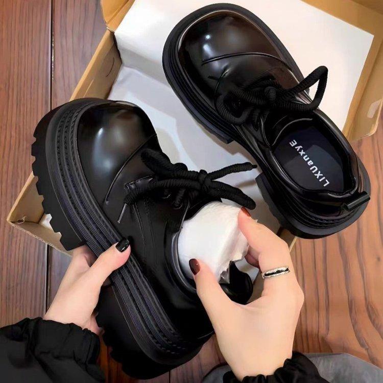 Women Retro Loafers Spring New Luxury Brand Increase Thick Sole Leather Oxford Shoes Lace Up Outdoor Work Platform Shoes