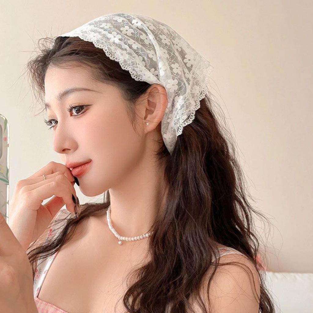 Retro Lace Headband Print Hair Scarf Triangle Headscarf Hair Bands for Womens Girl Fashion Sweet Kerchief