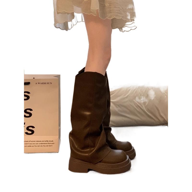 Сапоги женские 2024 осень новый британский стиль ретро длинные сапоги универсальные но колено толстая подошва жареные уличные брюки брюки сапоги