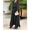 Женский новый летний свободный однотонный костюм с длинными рукавами и высокой талией, полуоблегающий, с длинной юбкой