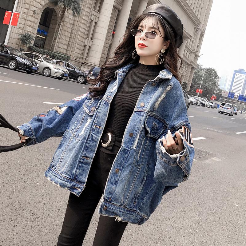 Spring Auturnn Denim Jackets Women Casual Jeans Bomber Jacket Long Sleeve Denim Coat Plus Size