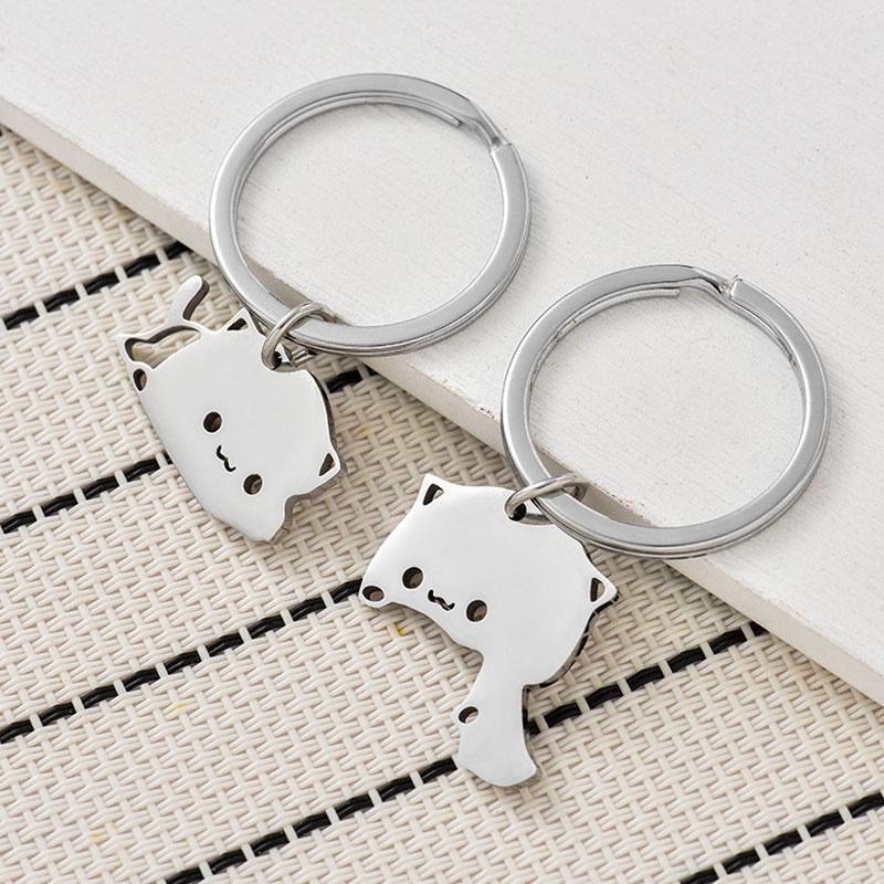 1 шт., милый мультяшный брелок с котом, пара влюбленных, одинаковый брелок из нержавеющей стали, кулон, брелок для ключей, подарок на день Святого Валентина, ювелирные изделия