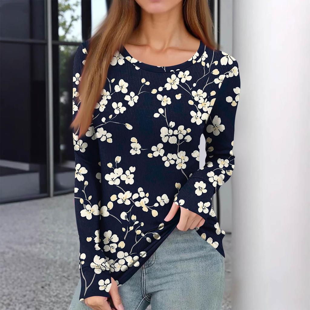 Женская и зимняя футболка с тонким низом, модная повседневная футболка с градиентным принтом и круглым вырезом, пуловер с длинным рукавом