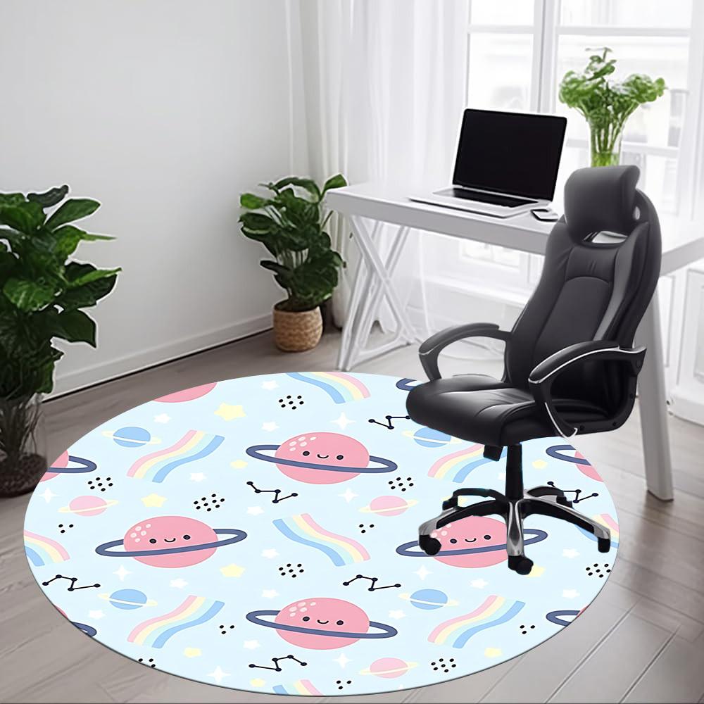 1pc Space Rainbow Pattern Office Round Rug, Carpet for Office, Gaming, Lightweight Round Floor Mat yy260208052