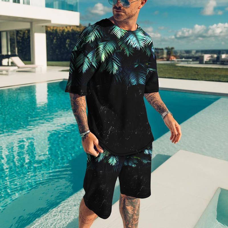 Летние комплекты футболок для мужчин, трендовый спортивный костюм с 3D принтом, комплект из 2 предметов, спортивная одежда, повседневная мужская одежда больших размеров, наряды