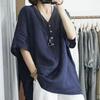 2025 Summer Retro Cotton Linen Women's Loose Print Pullover T-Shirt - Casual Short Sleeve