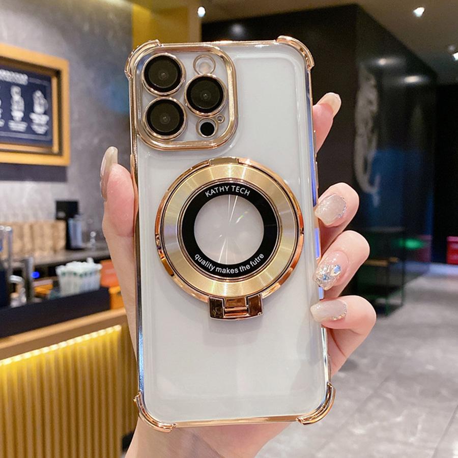 Plating Shockproof Magnetic Bracket For Magsafe Clear Case For For Iphone 17 16 15 14 13 12 Pro Max With Holder Stand Cover