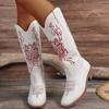 Women's Cowboy Boots Mid Calf Cowgirl Boots Embroidered Western Chunky Heel Pull On Knee High Boots Women's Faux Leather Boots Slip On Casual Boots