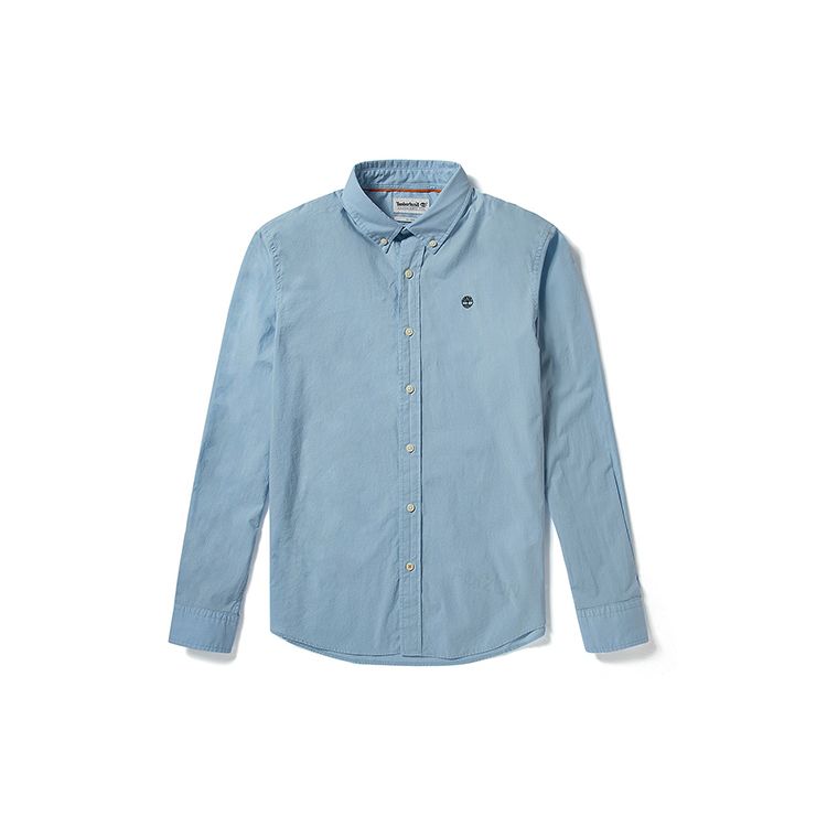 Timberland Вышитый логотип Slim Fit Casual Double Layer Cuff Long Sleeve Shirt Men Shirts Sky-Blue A2ERT-940
