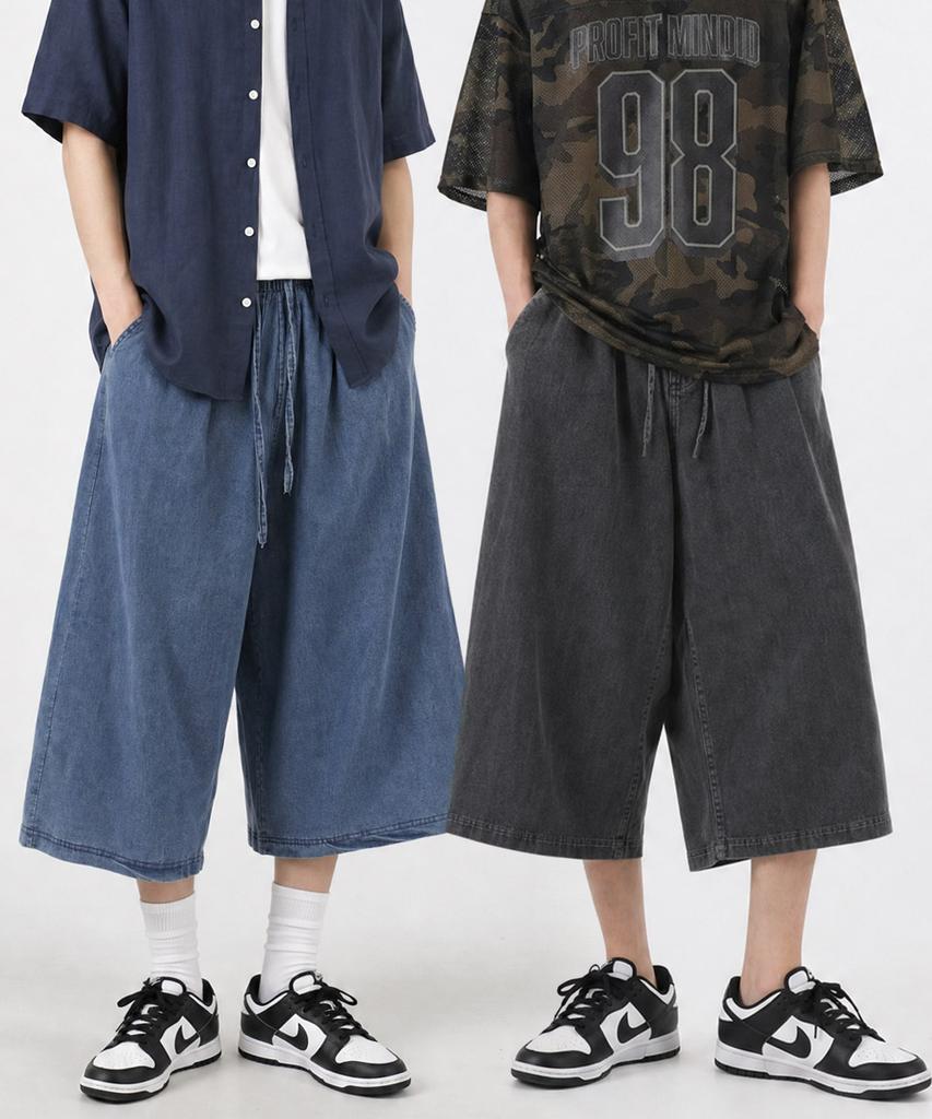 UMM Elastic Waist Air Denim Wide-Leg Length Pants 3 Colors