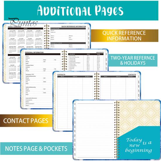 Планировщик на 2025-2026 гг., июль 2025 г. - июнь 2026 г., ежедневный, еженедельный, ежемесячный, 12-месячный, с цветочным принтом, спиральный переплет, блокнот для домашнего офиса, школы