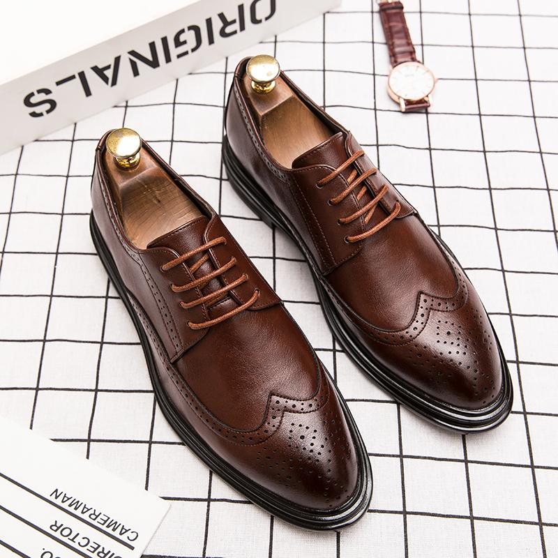FashionMan Formal Shoes Men Leather Oxford Shoes For Men Italian Brogue Gents Dress Footwear Autumn Winter Men's Shoes Warm Comfortable