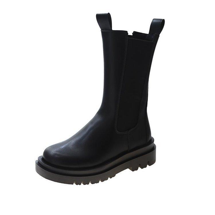 New Winter Elastic Mid-Leg Platform Chelsea Boots Black Platform Plus Size Ankle Boots