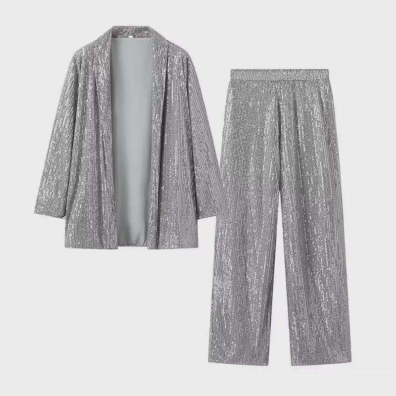 2024 Spring Women's Sequined Blazer & Straight Pants Set
