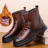 Мужские высокие зимние ботинки из натуральной кожи с теплой шерстяной подкладкой и бархатом для зимы и активного отдыха