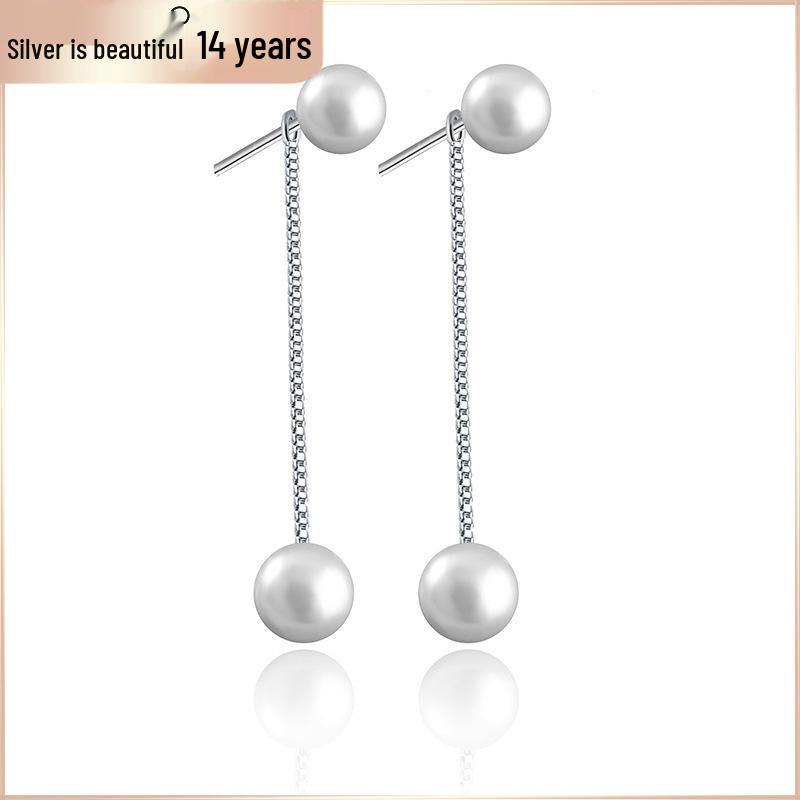 Серебряные серьги-продевки 925 пробы с жемчугом и кристаллами: Корейские модные украшения в трех стилях
